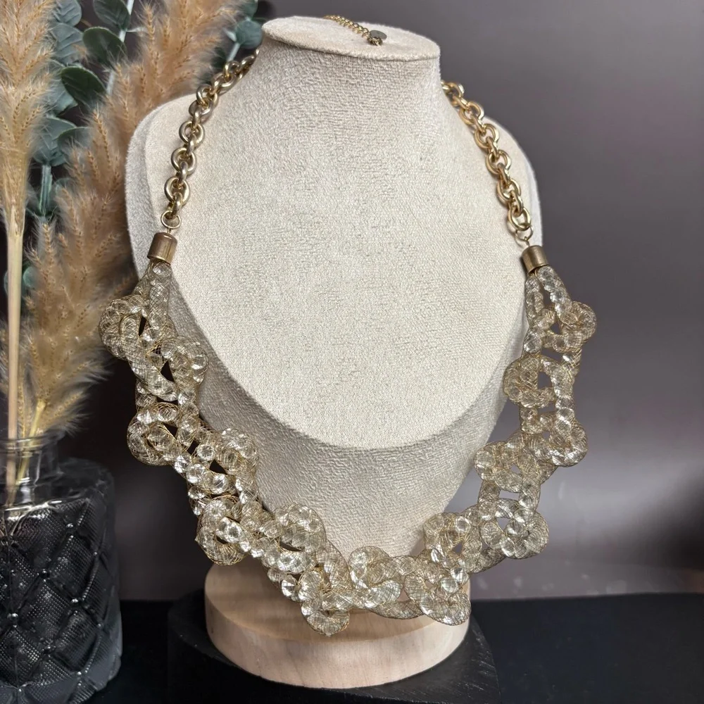 Aldo Gold Mesh Statement Necklace‎ | Chunky Beaded Chain Link